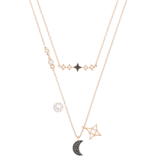 Symbolica Halskette, Set (2), Mond und Stern, Schwarz, Roségold-Legierungsschicht