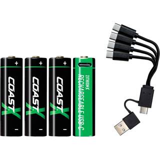 Coast AA 1.5V USB-C Genopladelige Batterier 4 stk – CO2-Neutral
