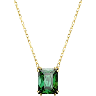 Swarovski Matrix Gold Rectangular Cut Green Pendant Necklace - 45cm