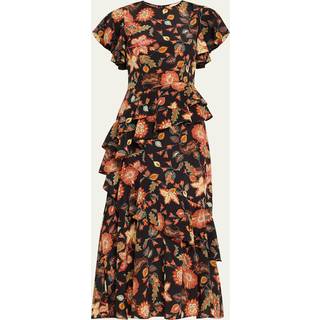 Ulla Johnson Amaia floral crÃªpe de chine midi dress - black - XS