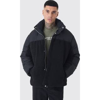 Mens Tall Borg And Nylon Padded Coat In Black
