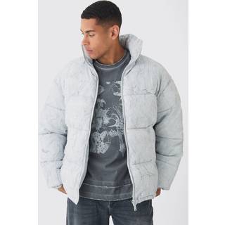 Mens Oversized Crinkle Funnel Neck Puffer Jacket In White