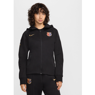 FC Barcelona Tech Fleece Nike Football Windrunner-hættetrøje med fuld lynlås til kvinder - sort - S (EU 36-38)