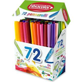 FibraColor tuschpenne 72-pak, 2×24 almindelige tuschpenne + 24 med tyk spids. I alt 24 forskellige farver.
