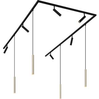 Moderne skinnesystem med 6 spots og 4 pendler beige med sort 1-faset - Slimline Uzzy Keno