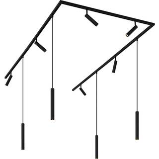 Modernt skinnesystem med 6 spots og 4 pendler sorte 1-fase - Slimline Uzzy Keno