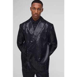 Mens Black Oversized Boxy Sequin Blazer