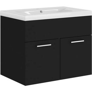 vaskeskab med indbygget håndvask konstrueret træ sort