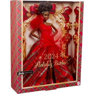 Barbie Signature Doll 2024 Holiday Fashion Doll med brunt hår iført plaid kjole sæsonbestemt samler gave i visningbar emballage