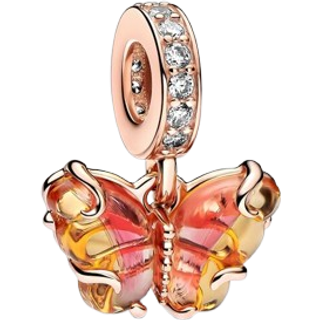 Pandora Pink & Yellow Murano Glass Butterfly Dangle Charm - Rose Gold