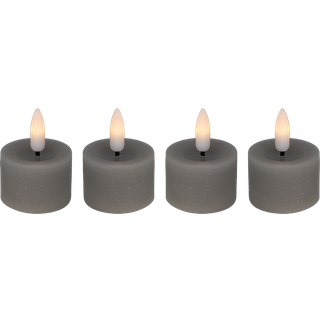 Cozzy fyrfadslys i stearin, 3D flamme, grå, (bruges med fjernbetjening), 4 stk