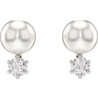 Swarovski Matrix Rhodium Plated Crystal Pearl Stud Earrings - Silver