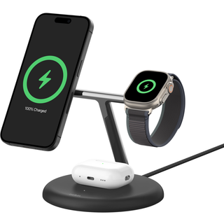 Belkin BoostCharge Pro 3-i-1 Qi2 trådløs opladningsstander (sort) - På lager i butik