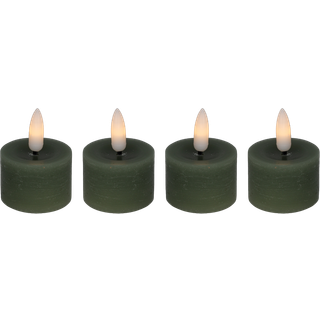 Cozzy fyrfadslys i stearin, 3D flamme, grøn, (bruges med fjernbetjening), 4 stk