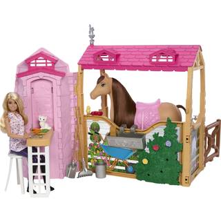 Barbie hestestald legetøjssæt med dukke og hest (På lager i varehus)