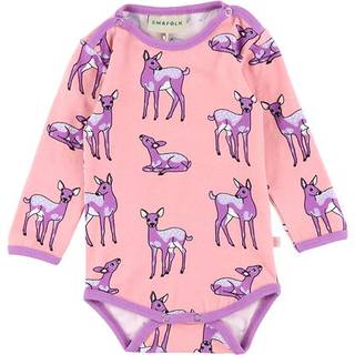 Småfolk Long-sleeved baby body with deer  Bridal Rose 74 cm  Lyserød  74 cm  kvinde