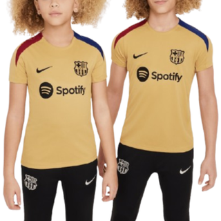 Maskinstrikket FC Barcelona Strike Nike Dri-FIT-fodboldoverdel med korte ærmer til større børn - brun - XS
