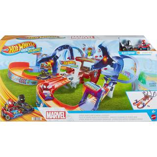 Hot Wheels Racervse Toy Car Track Set Spider-Mans Web-Slinging Speedway 2 1:64 Skala Racere: Spider-Man & Black Panther