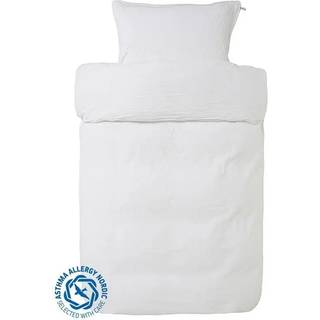 Vævet krepp sengetøj til dobbeltdyne - 200x220 cm - Allergivenligt hvidt krepp sengesæt i 100% bomuld - Høie of scandinavia pure white