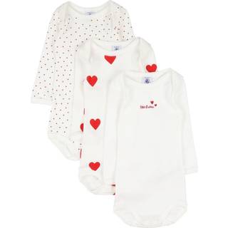 Petit Bateau 3-pak Heart Print Babybodyer Hvide 12 months  Hvid  12 måneder  kvinde