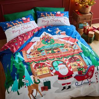 Catherine Lansfield Catherine Lansfield Navy Blue Christmas Santa's Workshop Duvet Cover Set
