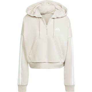 Essentials 3-Stripes French Terry Quarter-Zip hættetrøje - Beige / White - M