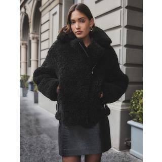 Forever New Forever New Black Belle Faux Fur Aviator Jacket