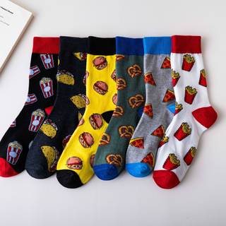 TEMU 6-pack Men's Long Socks, Street Style Fashion Versatile Hamburger Socks, Casual Wear, Streetwear Essentials, Fun Pattern, , , Soft Texture, Fashion Socks, Men's Socks, Gift For Men
