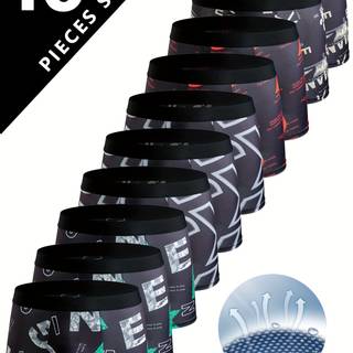 TEMU 10pcs Printed Men's Underwear, Men's Elastic Flat Angle Underwear, Soft And Comfortable Breathable Underwear, Daily Casual Men's Shorts