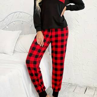 TEMU Women's Plaid Pocket Long Pajama Set With Long Sleeves For Autumn And Winter