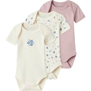 Name It 3pak Bodystocking i lyserød og hvid med blomster til baby