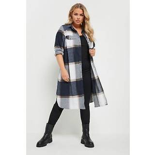 Yours Curve Yours Curve Navy Blue/White Check 100% Cotton Maxi Shirt