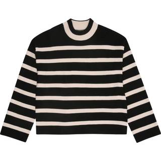Kids Only Black/birch Stribet Loose Højhalset Strikbluse