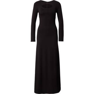 Slim Ribbed Buttoned Maxi Dress - Black - XS