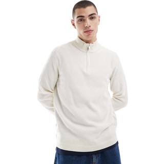 River Island River Island Cream Slim Fit Waffle Half Zip Jumper