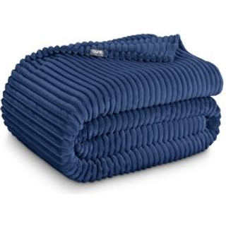 Bare Home Textured Fleece Microplush t?ppe - rejset?ppe - letv?gtst?ppe til sengesofa Sofa Camping og rejse - Ultrabl?dt varmt t?ppe (M?rkebl?t m