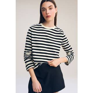 Next Black/Ecru Stripe Long Sleeve Heavyweight Crew Neck T-Shirt