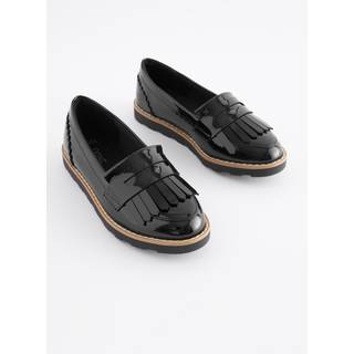 Next Black Patent Wide Fit (G) School Tassel Loafers