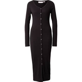 Slim Ribbed Buttoned Maxi Dress - Black - L