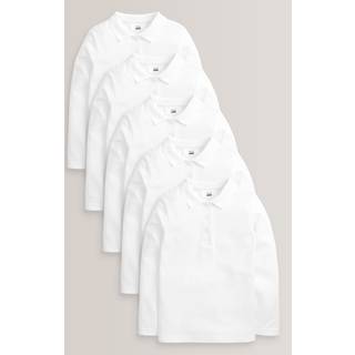 Next White 100% Cotton Long Sleeve School Polo Tops 2 Pack (3-16yrs)