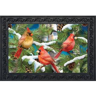 Briarwood Lane Snowy Cardinals Winter Doormat Pine Cones Indoor Outdoor 30 """" X 18 """"