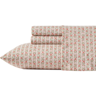 Laura Ashley - Queen Sheets Cotton Percale Bedding Set Lett og åndbar boligindretning Oeko -Tex Certified (Marta Stripe Pink Queen)