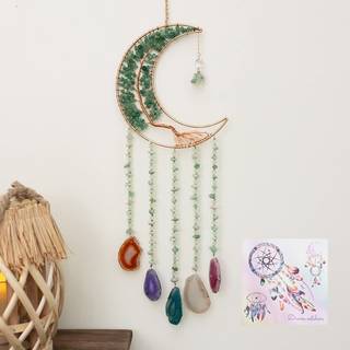 Green Agate Dream Catchers with Crystal Tree of Life Gemstone Dream Catchers Natural Gem Agate Wall Hangings Room Dream Catchers Decor (Green)