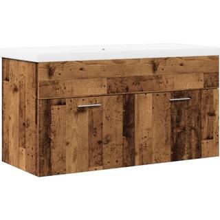 underskab til badeværelse med indbygget håndvask antikt trælook