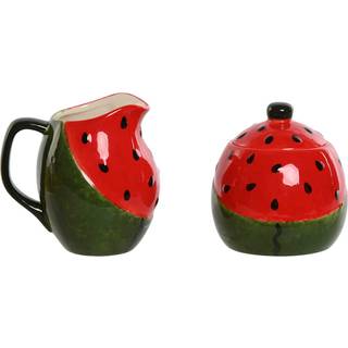 Mælkekande og sukkerskål Home ESPRIT Rød Grøn Stentøj 11,5 x 9 x 11 cm 2 Dele