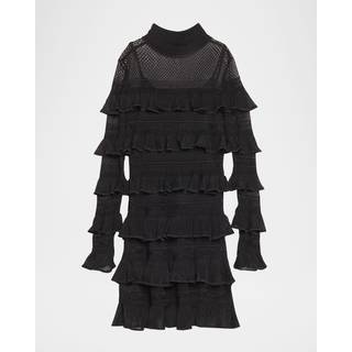 Zimmermann Crush High Neck Frilled knitted minidress - black - L
