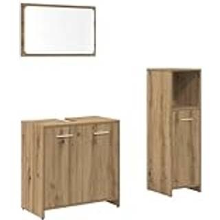 møbelsæt til badeværelse 3 dele konstrueret træ egetræsfarve