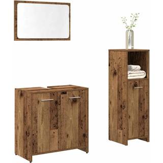 Badeværelsesmøbelsæt 3 Dele Konstrueret Træ - Gammelt træ