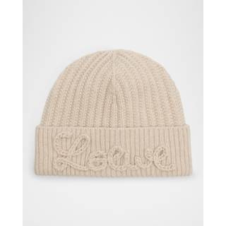 Loewe Logo ribbed-knit wool beanie - beige - One Size