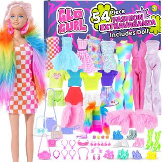 54 stk. Ekstra trendy dukket?j & tilbeh?r s?t med dukke 11,5 tommer | Pigegave til 5-7 ?rige B?rneleget?j til 3 4 5 6 7 8-?rige f?dselsdage eller